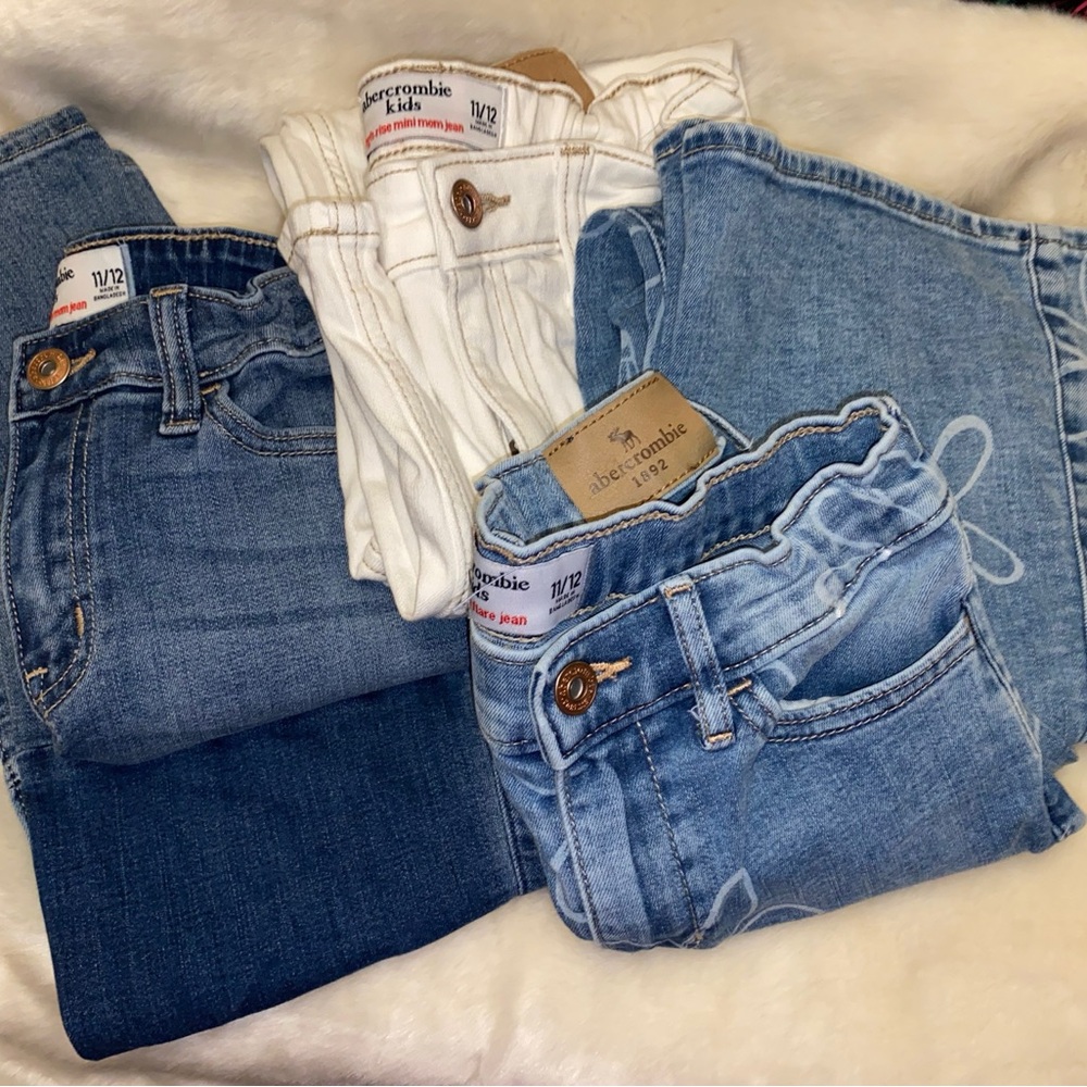 ABERCROMBIE KIDS Girls Size 7/8 Jeans (3 Pairs) MOM & Flare Styles Hi Rise